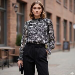 Steve Madden Monochrome Patterned Blouse